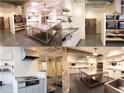 The clean big kitchen with a wide range of cooking equipment